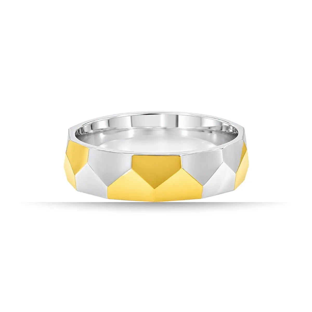 925 Sterling Silver Geometric Two Tone Pattern Band For Men And Women
